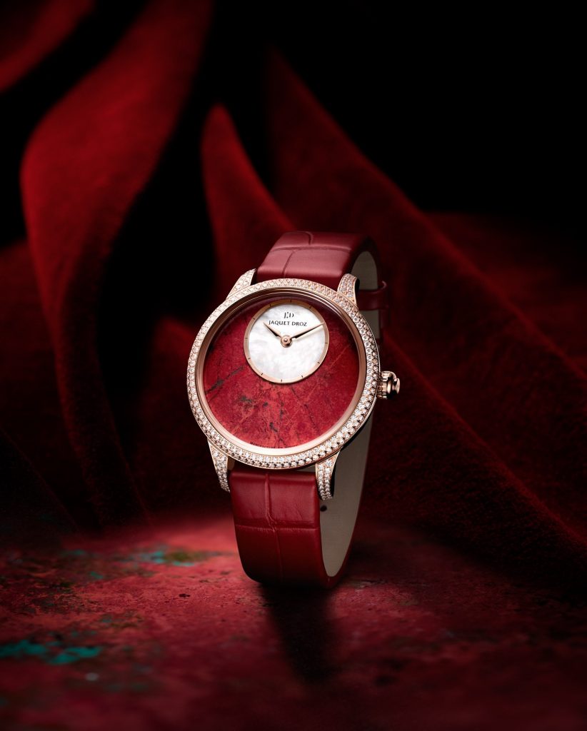 Red Leather Straps Jaquet Droz Petite Heure Minute Replica Watches For Ladies